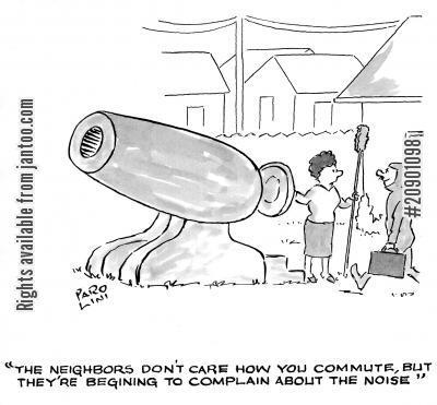 Man prepares to commute to work out of a cannon.