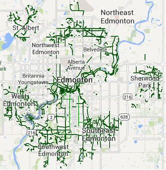 Map of Edmonton bike routes