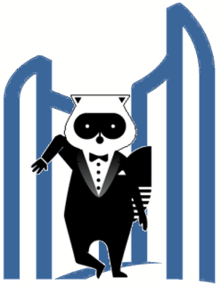 Porter mascot leaning against the City of Toronto building