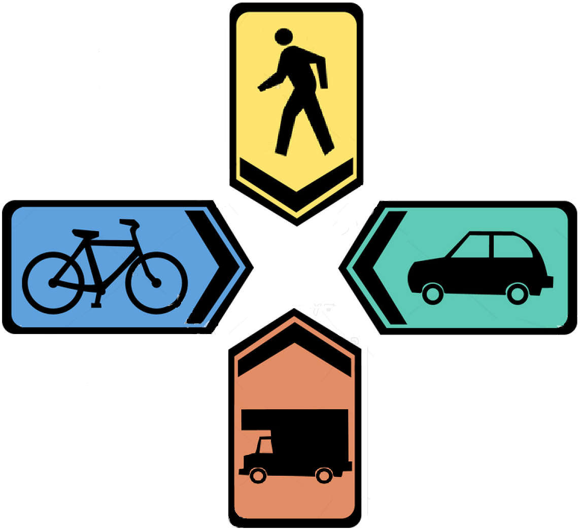 colorful-pedestrian-bike-car-truck